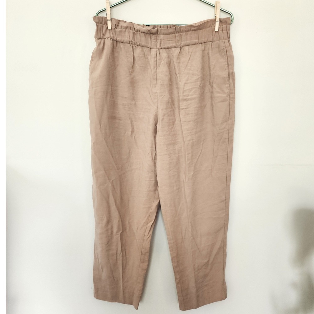 Ann Taylor Womens Tan Elastic Waist Tapered Pull On Lounger Pants Large Capsule
